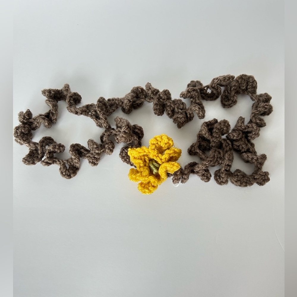 New! Crochet Brown with Mustard Flower Necklace